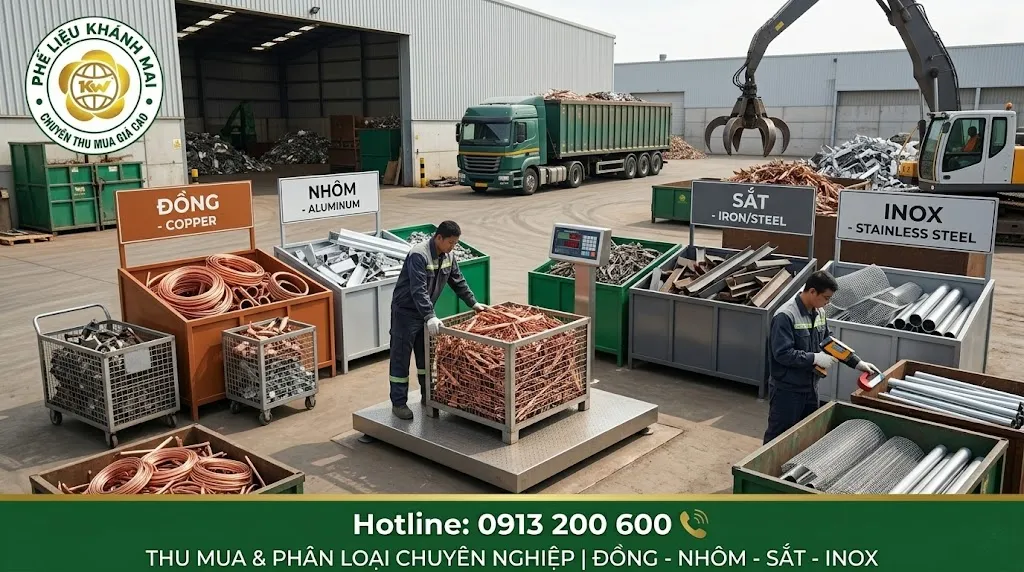 Cân và phân loại sắt đồng nhôm inox khi thu mua phế liệu