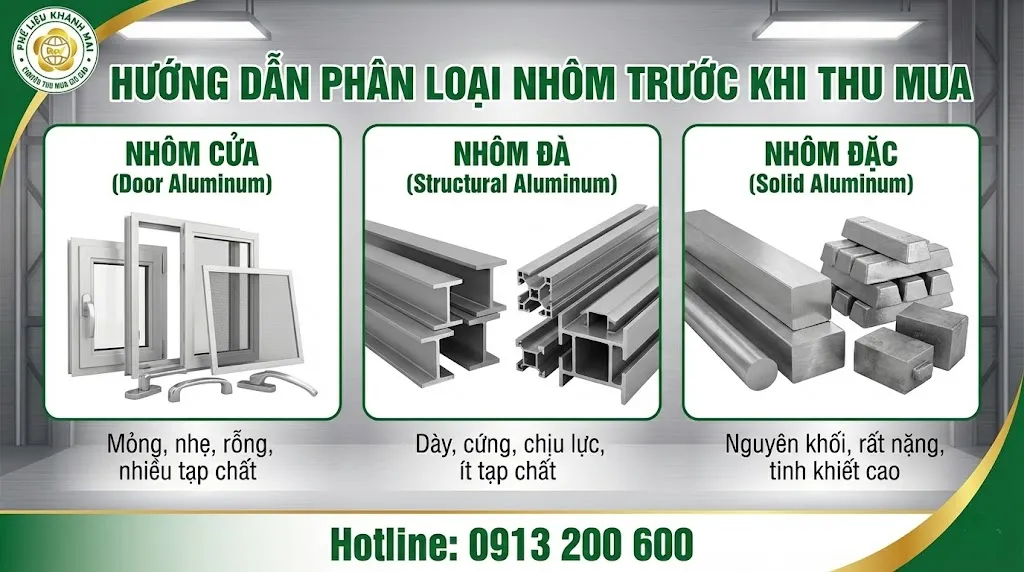 Phân loại nhôm cửa, nhôm đà và nhôm đặc trước khi thu mua