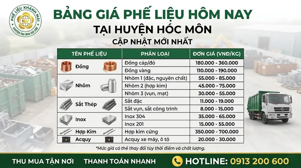 Bảng giá phế liệu hôm nay tại huyện Hóc Môn