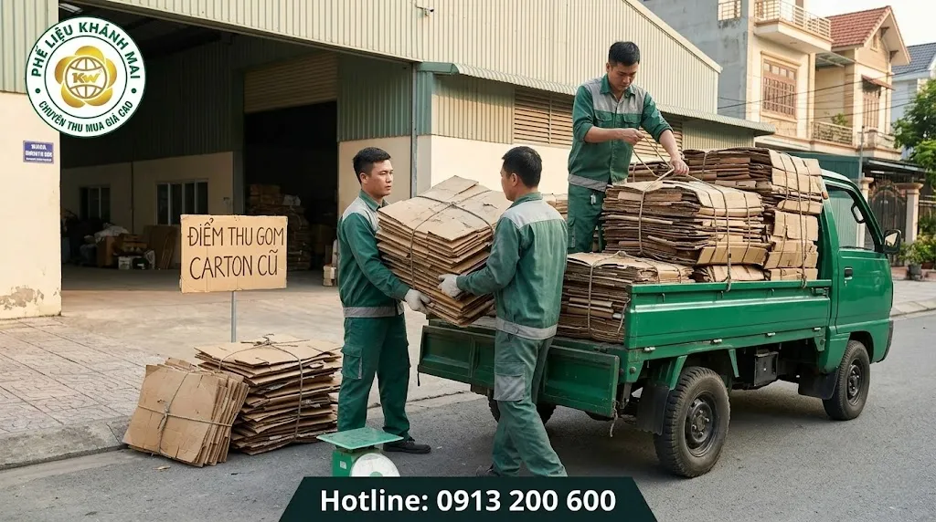 Hỗ trợ bốc xếp carton cũ tại điểm thu gom tận nơi