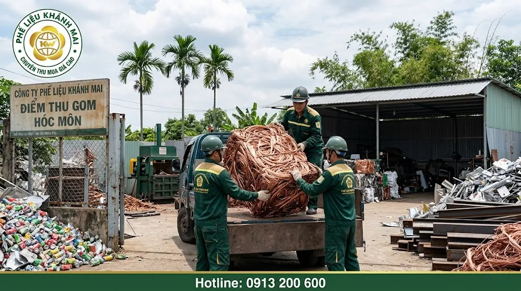 Hỗ trợ bốc xếp phế liệu tại điểm thu gom ở Hóc Môn