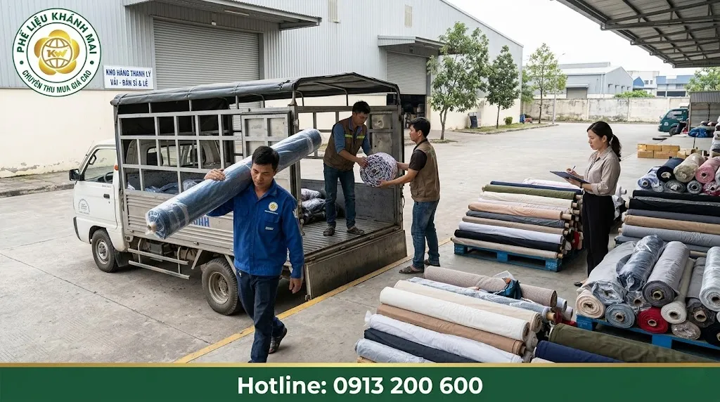 Bốc xếp vải cuộn và vải khúc khi thu mua tận nơi