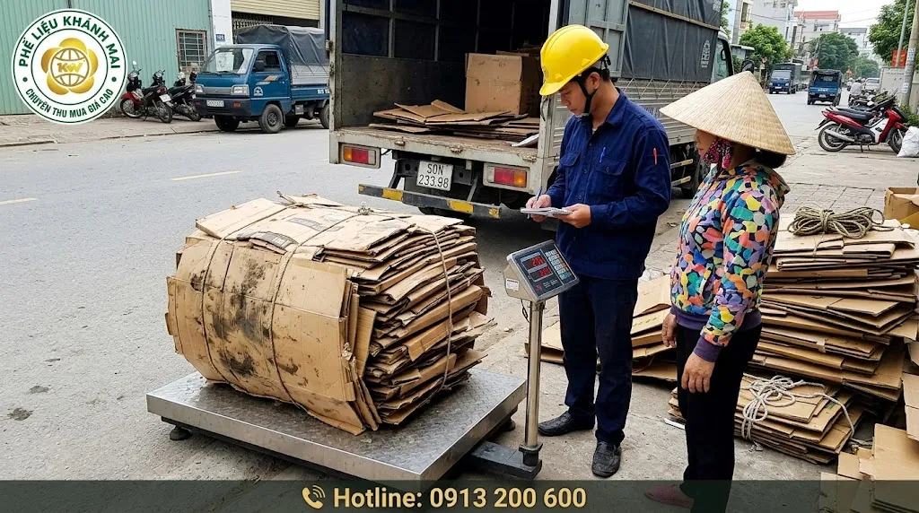 Cân nhận lô hàng giấy carton phế liệu tại chỗ