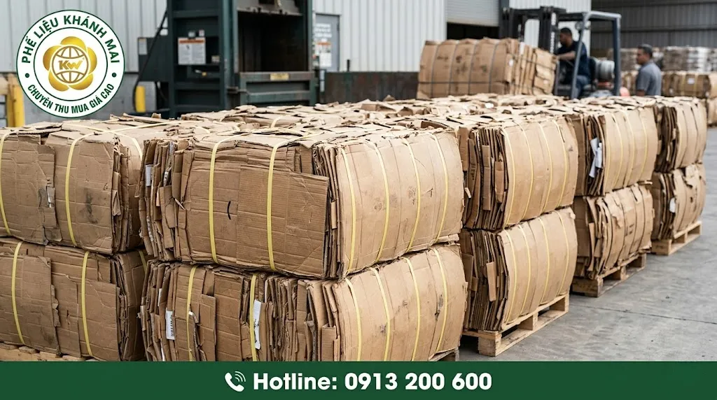 Carton cũ được bó gọn trước khi bán cho đơn vị thu mua