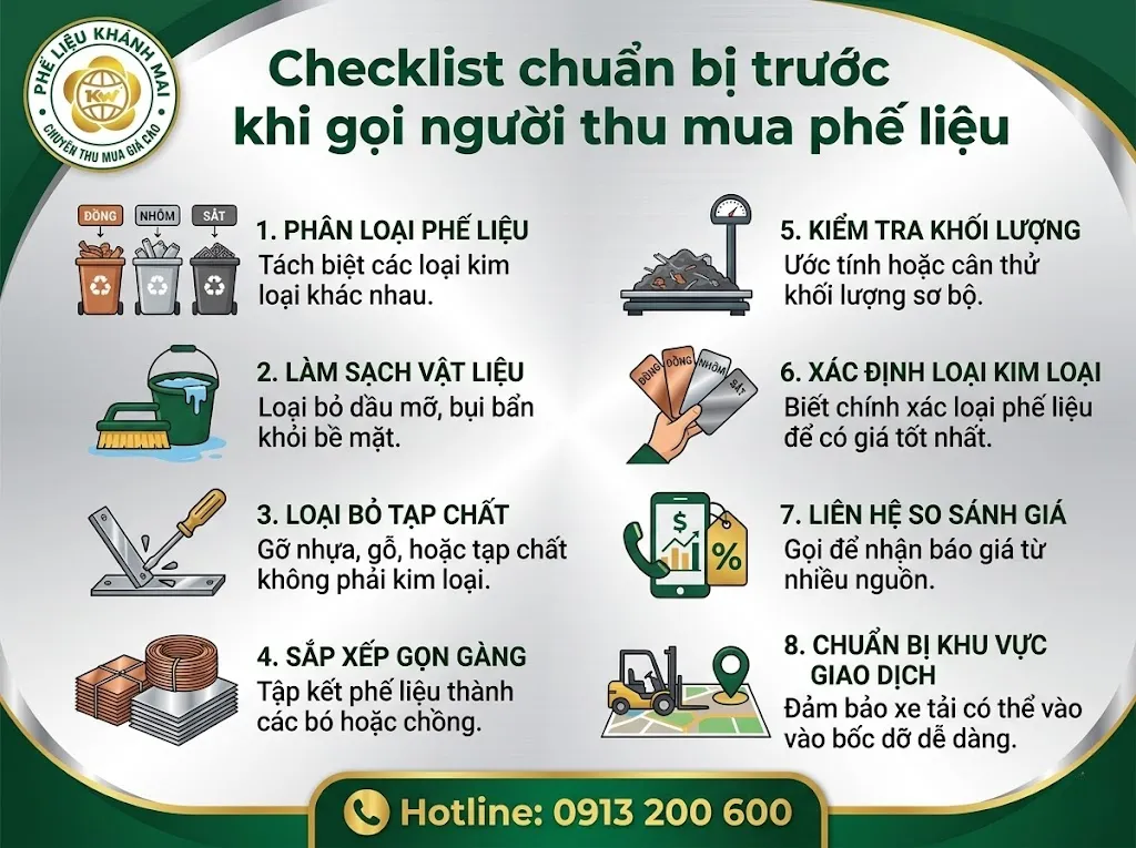 Checklist chuẩn bị trước khi gọi người thu mua phế liệu