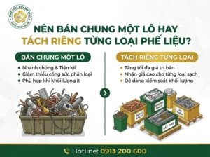 Nên bán chung một lô hay tách riêng từng loại phế liệu? Gợi ý cách chọn theo giá chốt, thời gian dọn, công phân loại và độ minh bạch khi cân cho nhà dân, kho và xưởng.