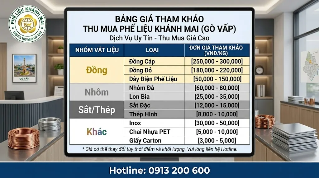 Bảng giá phế liệu tham khảo tại Gò Vấp theo từng nhóm vật liệu