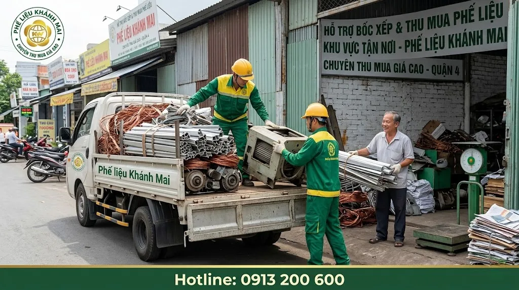 Hỗ trợ bốc xếp phế liệu tại cửa hàng trong khu vực