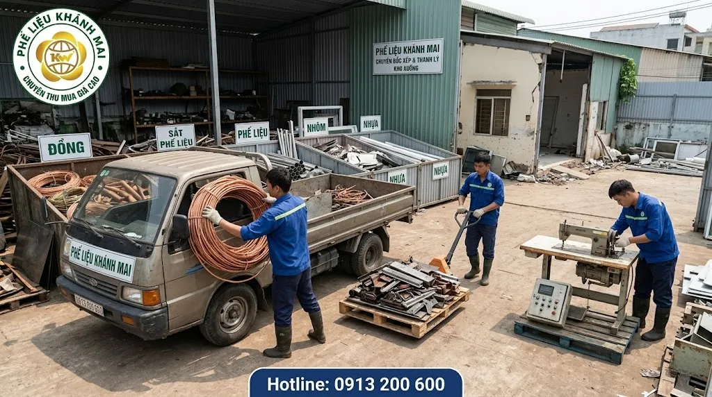 Bốc xếp phế liệu tại kho nhỏ và mặt bằng thanh lý