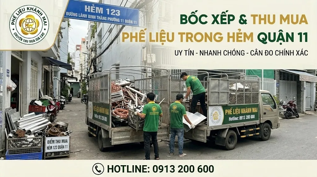 Bốc xếp phế liệu tại điểm lấy hàng trong hẻm ở quận 11