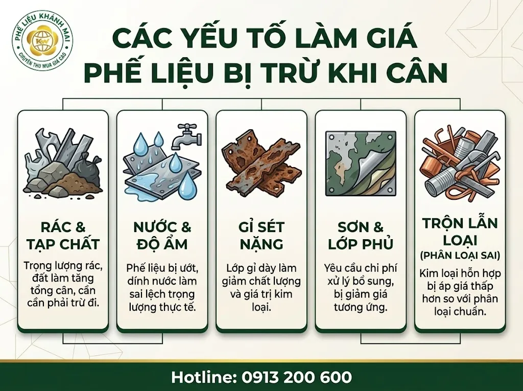 Các yếu tố làm giá phế liệu bị trừ khi cân tại điểm thu mua