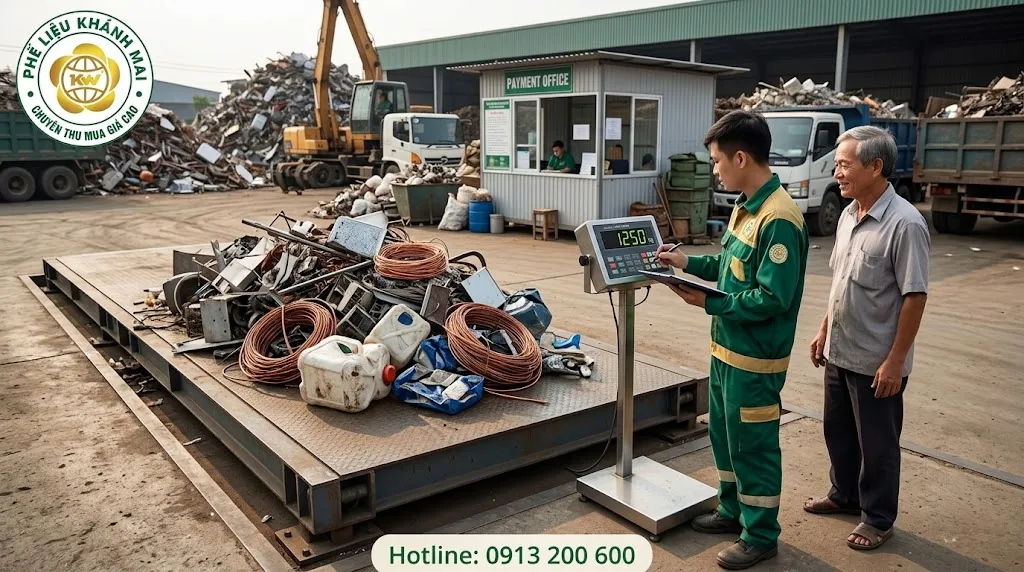Cân phế liệu tại chỗ trước khi thanh toán