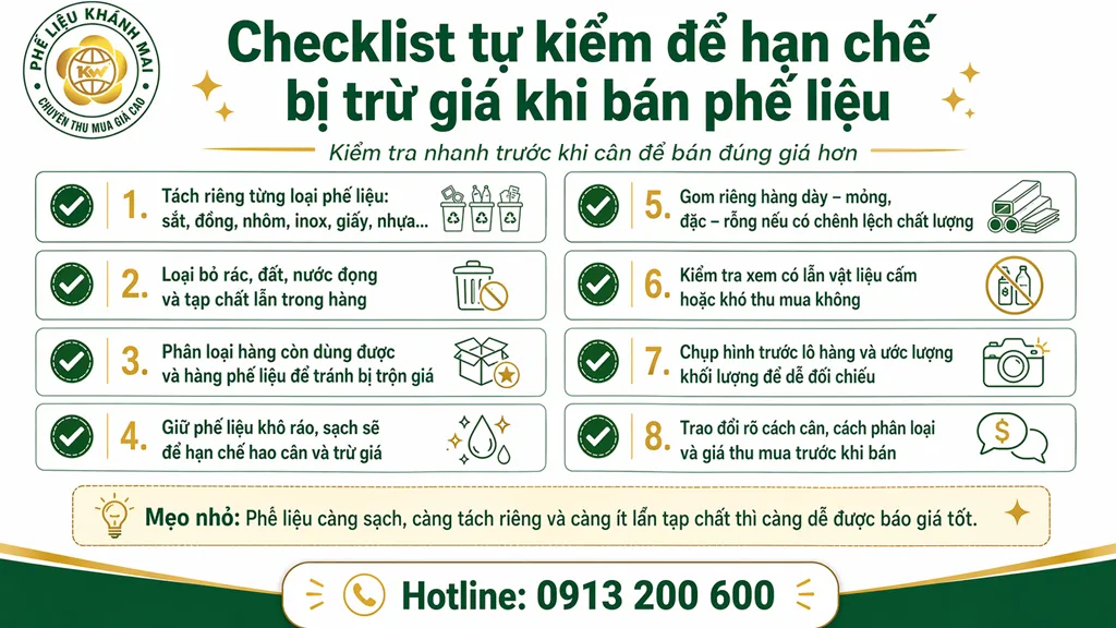 Checklist tự kiểm để hạn chế bị trừ giá khi bán phế liệu