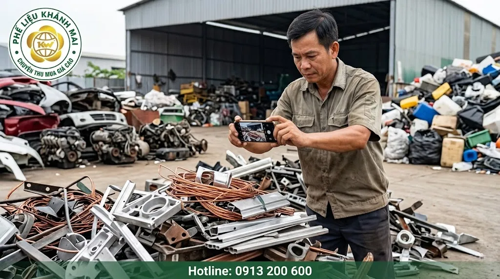 Người bán chụp ảnh phế liệu trước khi gửi thông tin