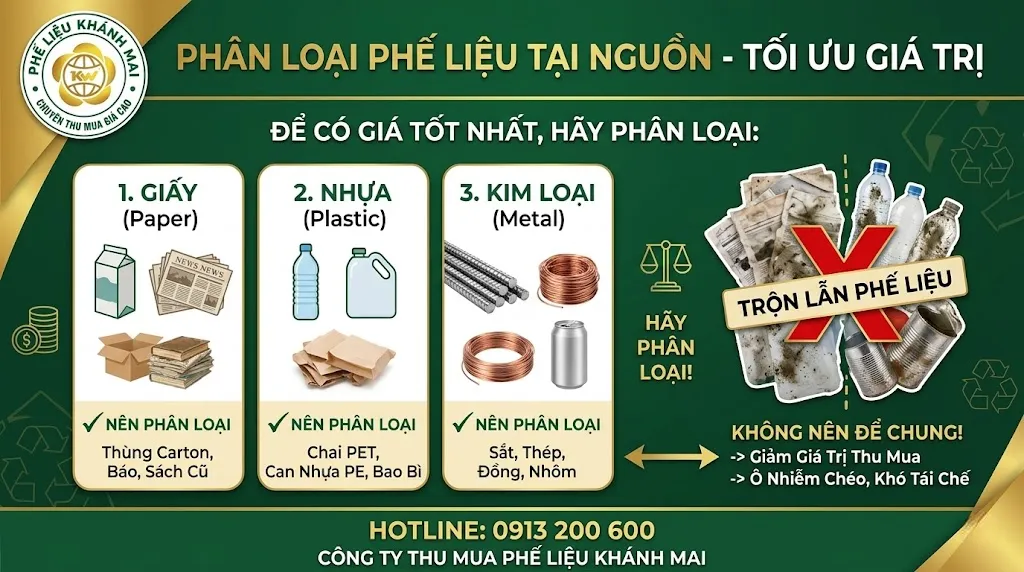 Giấy và nhựa không nên để chung với kim loại khi bán phế liệu