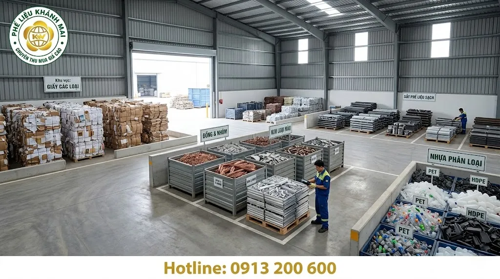 Kho xưởng gom phế liệu theo từng nhóm trước khi gọi thu mua