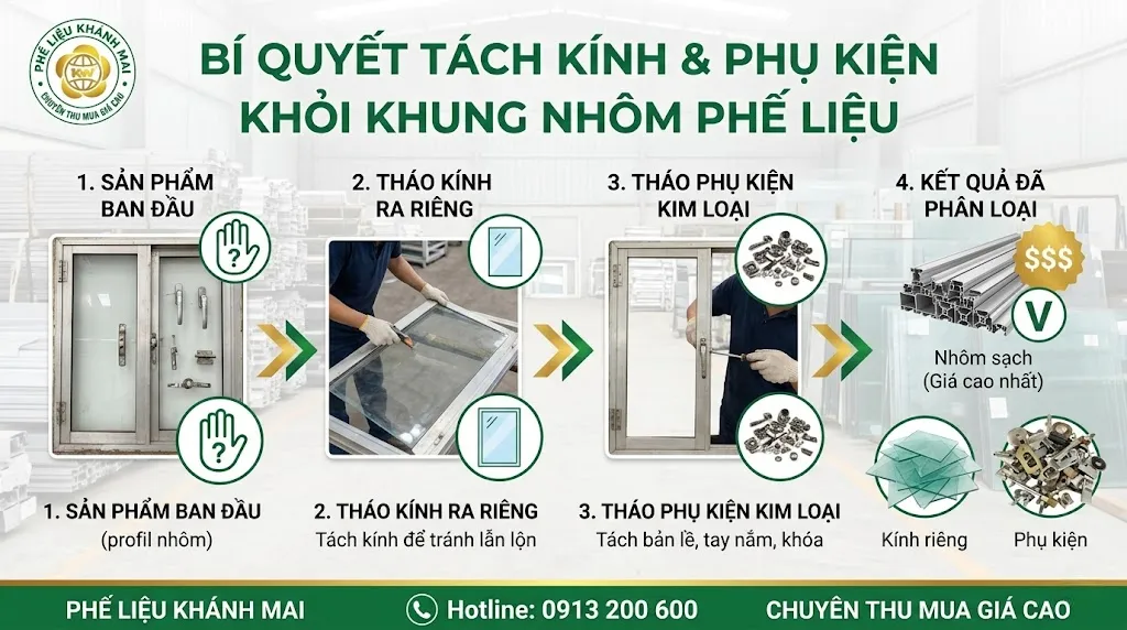 Khung nhôm còn kính và phụ kiện cần tách trước khi bán