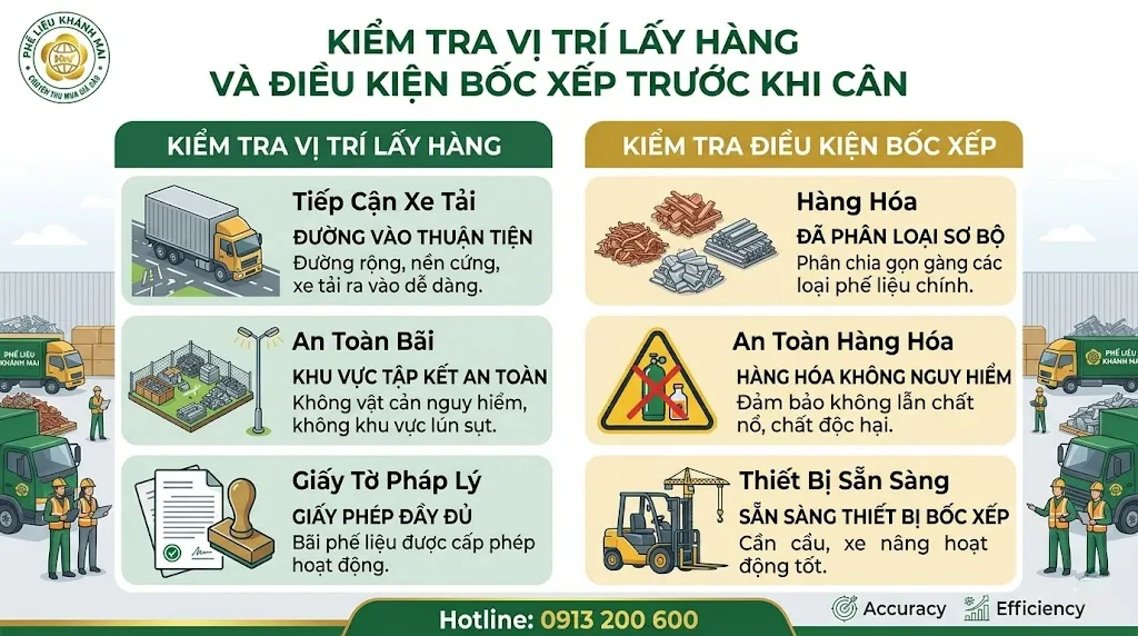 Kiểm tra vị trí lấy hàng và điều kiện bốc xếp trước khi cân