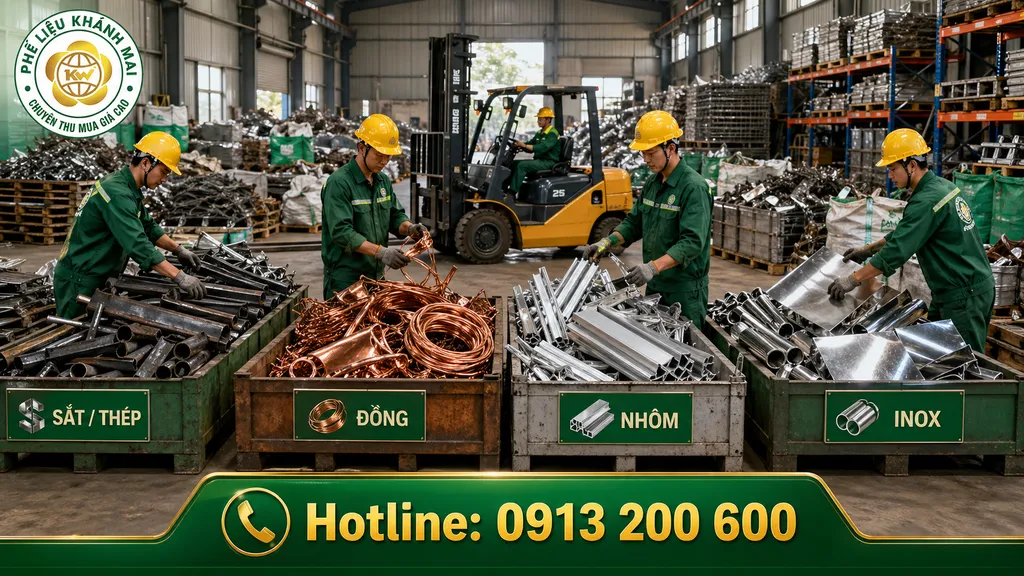 Phân loại sắt thép, đồng, nhôm và inox trước khi thanh lý kho xưởng