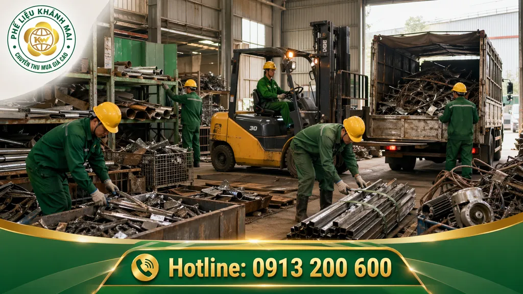Nhân công thu gom phế liệu trong kho xưởng cần dọn gọn trong ngày