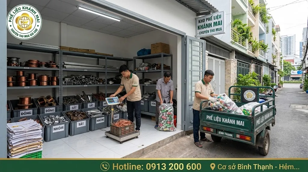 Thu gom phế liệu tại kho nhỏ trong khu dân cư quận Bình Thạnh