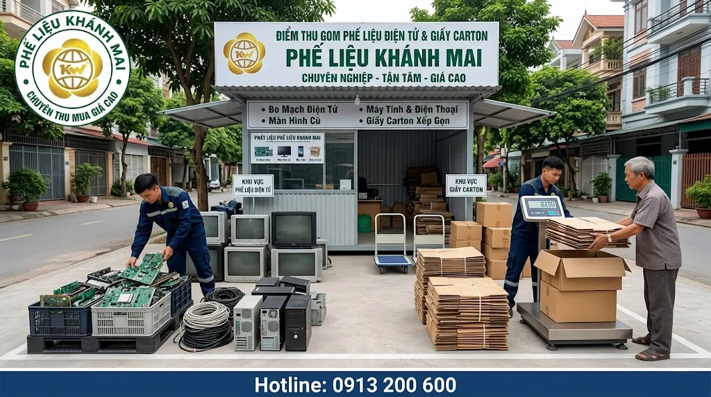 Thu gom phế liệu điện tử và giấy carton tại điểm nhận hàng