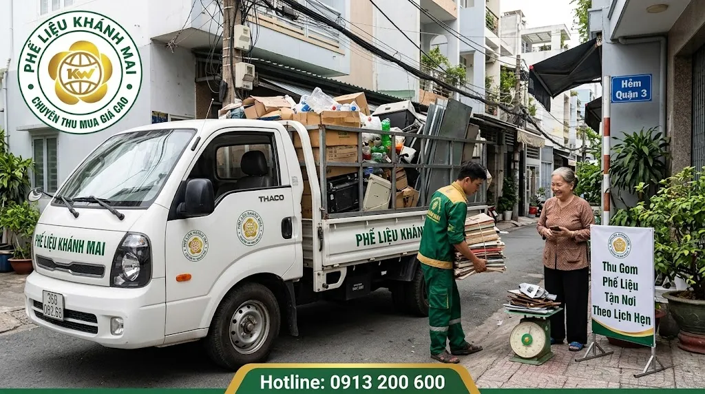 Xe thu gom phế liệu đến lấy hàng theo lịch hẹn tại nội quận