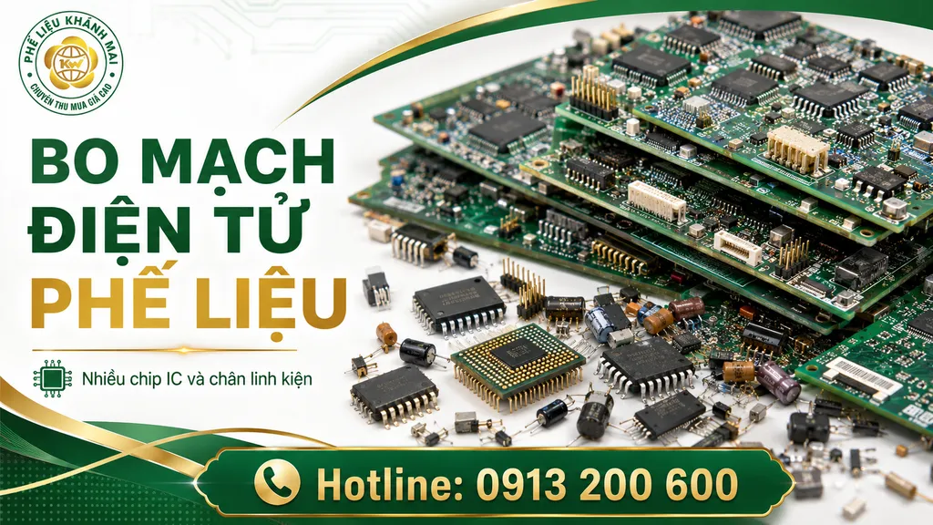 Bo mạch điện tử phế liệu có nhiều chip IC và chân linh kiện