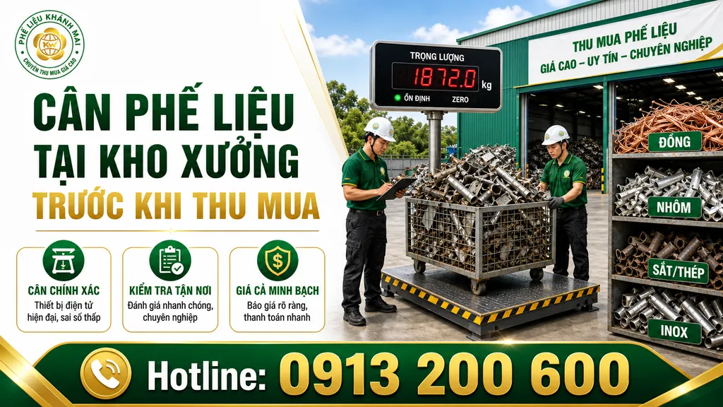 Cân phế liệu tại kho xưởng trước khi thu mua
