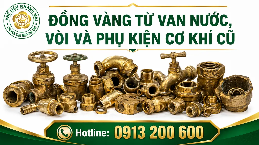 Đồng vàng từ van nước, vòi và phụ kiện cơ khí cũ