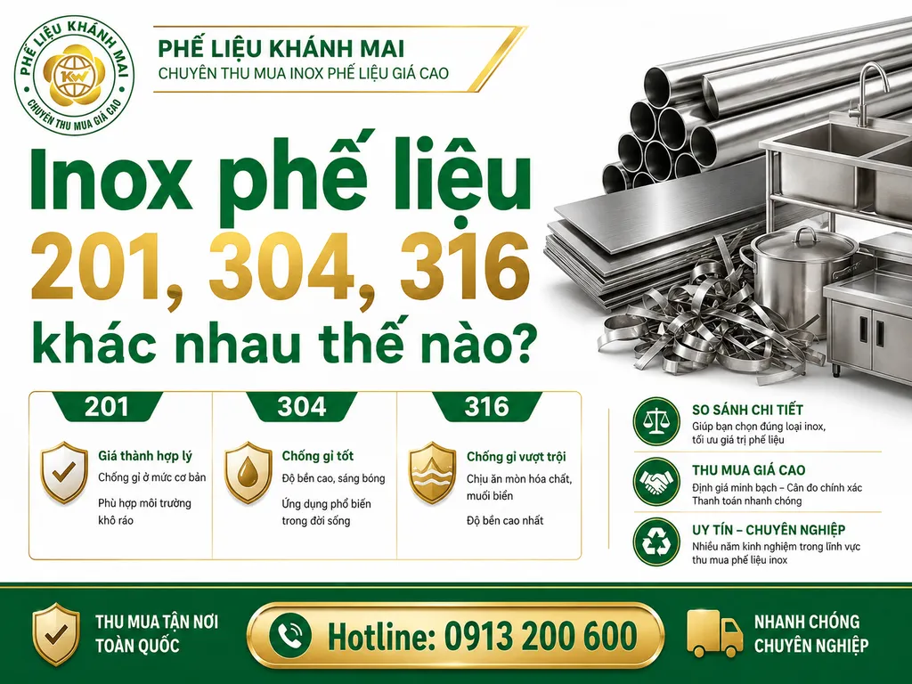 Inox phế liệu 201 304 316 được phân loại riêng trước khi bán