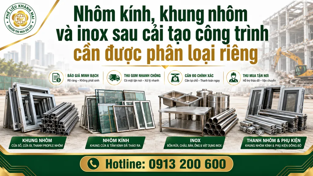 Nhôm kính, khung nhôm và inox sau cải tạo công trình cần được phân loại riêng