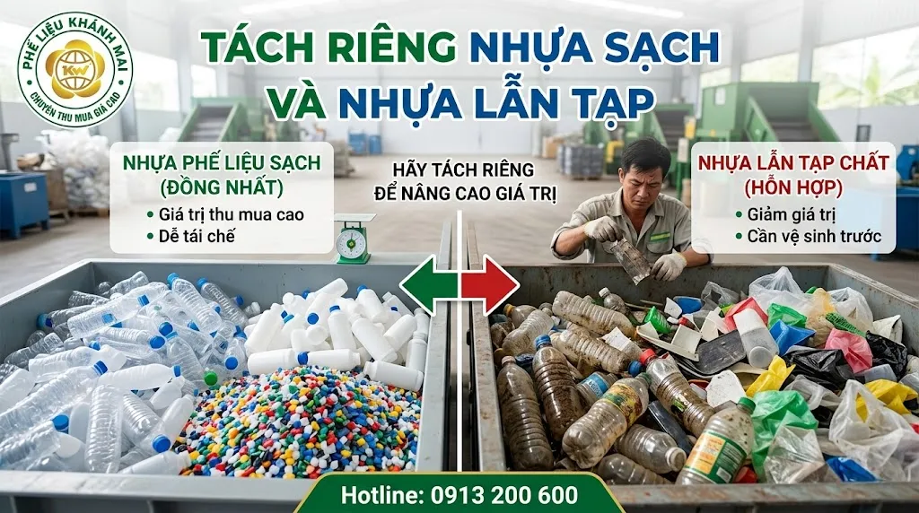 Nhựa phế liệu sạch và nhựa lẫn tạp cần tách riêng