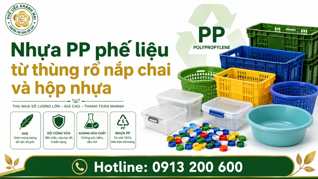 Nhựa PP phế liệu từ thùng rổ nắp chai và hộp nhựa