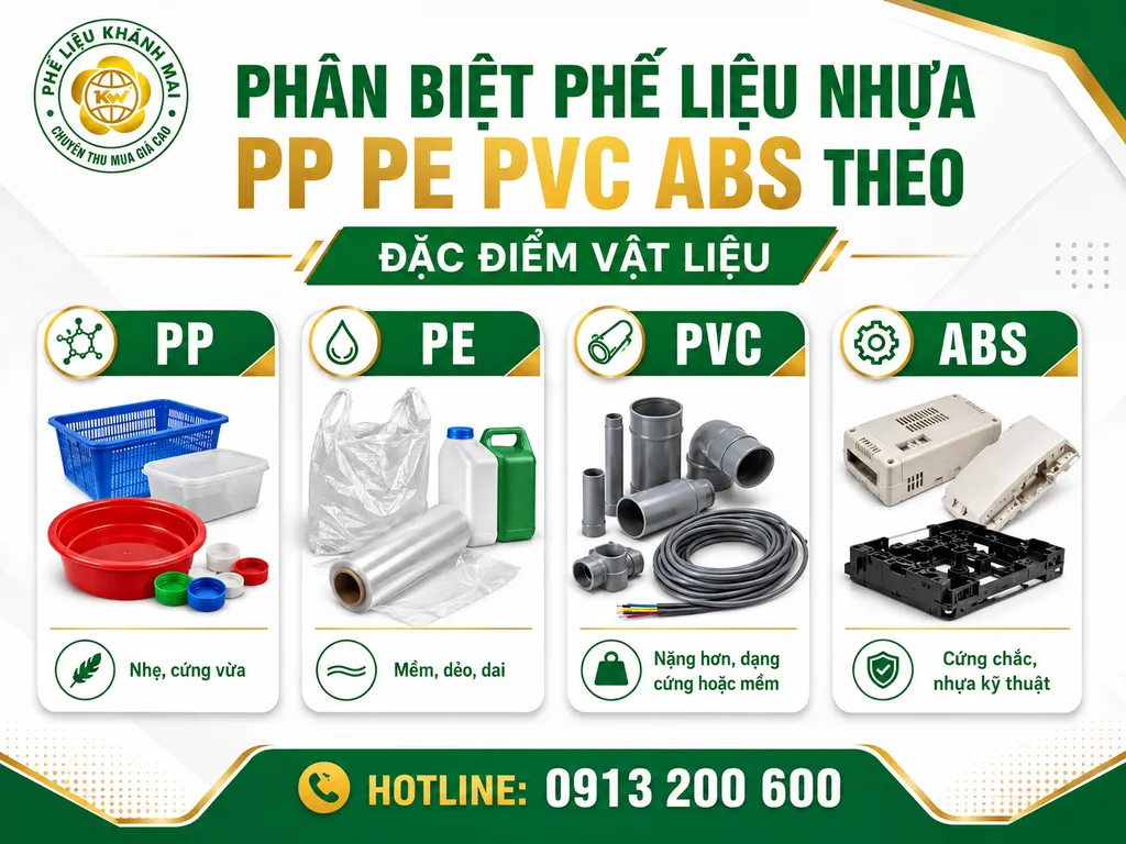 Phân biệt phế liệu nhựa PP PE PVC ABS theo đặc điểm vật liệu