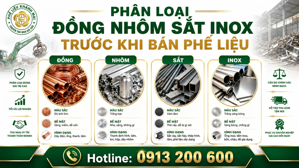 Phân loại phế liệu đồng nhôm sắt inox trước khi bán