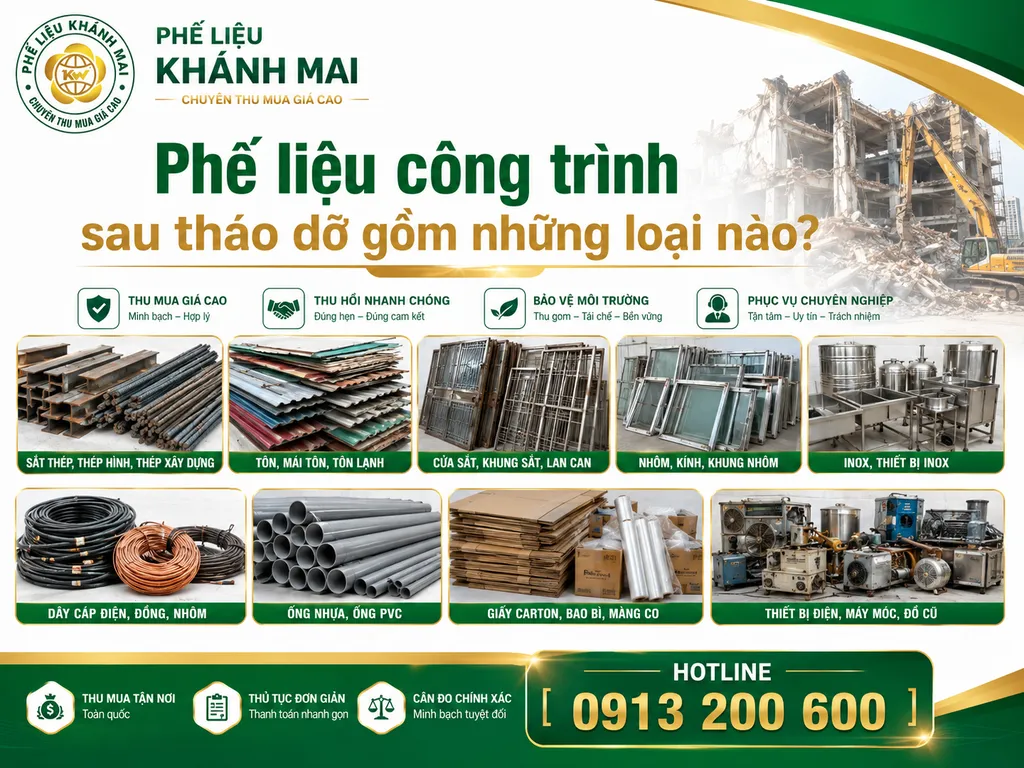 Phế liệu công trình sau tháo dỡ gồm những loại nào?