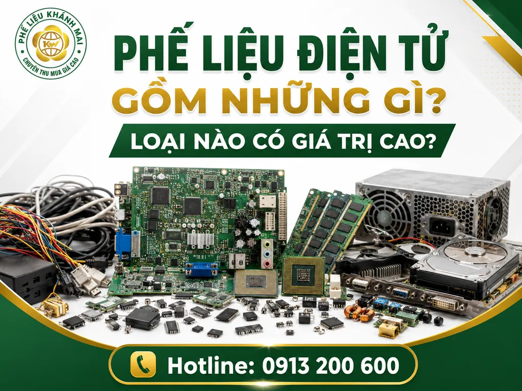Phế liệu điện tử gồm bo mạch dây cáp và linh kiện cũ