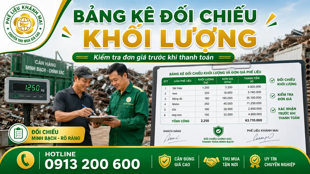 Bảng kê đối chiếu khối lượng và đơn giá phế liệu trước khi thanh toán