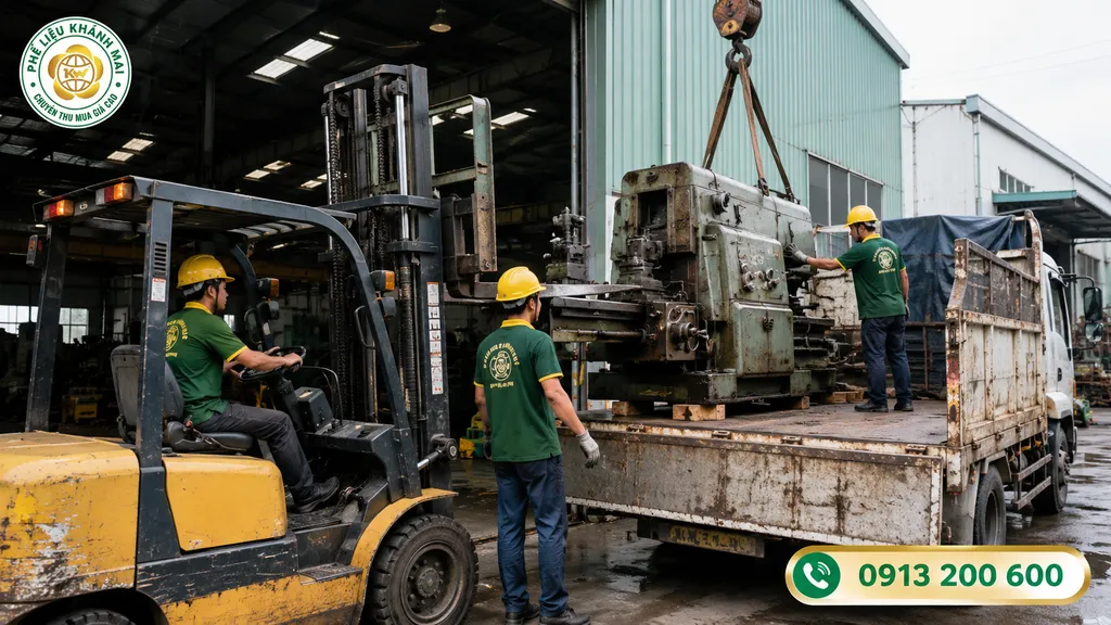 Bốc xếp máy móc cũ ra khỏi nhà xưởng để thanh lý