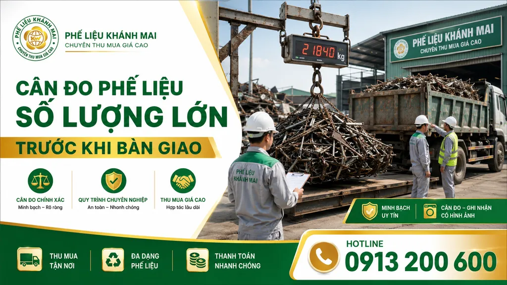 Cân đo phế liệu số lượng lớn trước khi bàn giao cho công ty thu mua