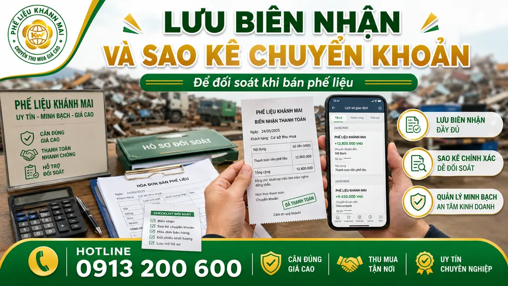 Lưu biên nhận và sao kê chuyển khoản khi bán phế liệu để đối soát