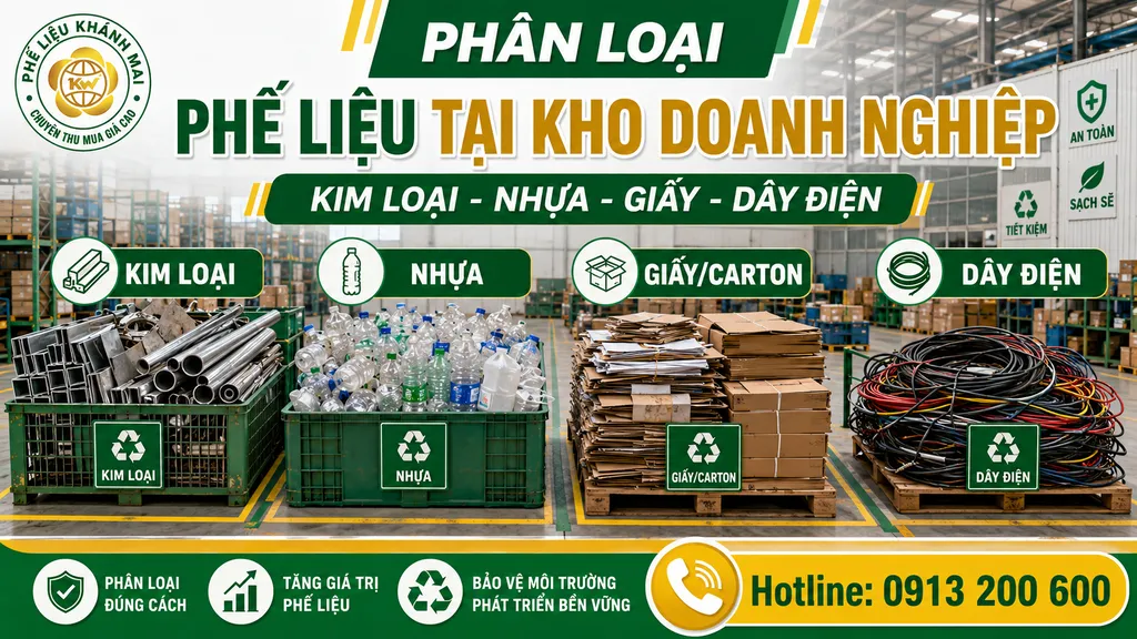 Phân loại phế liệu kim loại nhựa giấy và dây điện tại kho doanh nghiệp