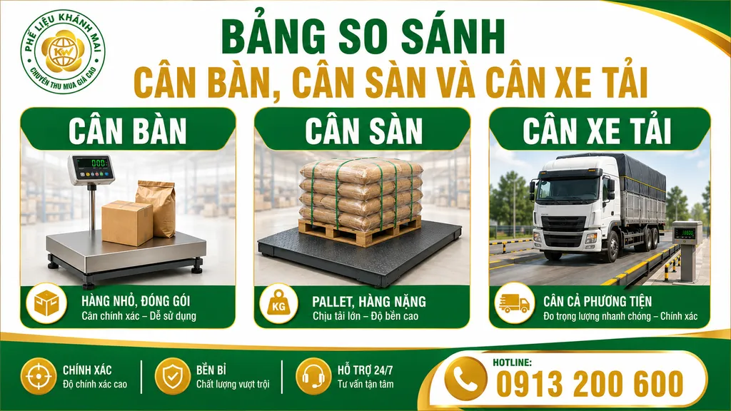 Bảng so sánh cân bàn, cân sàn và cân xe tải
