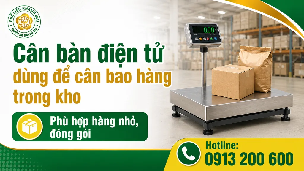 Cân bàn điện tử dùng để cân bao hàng trong kho