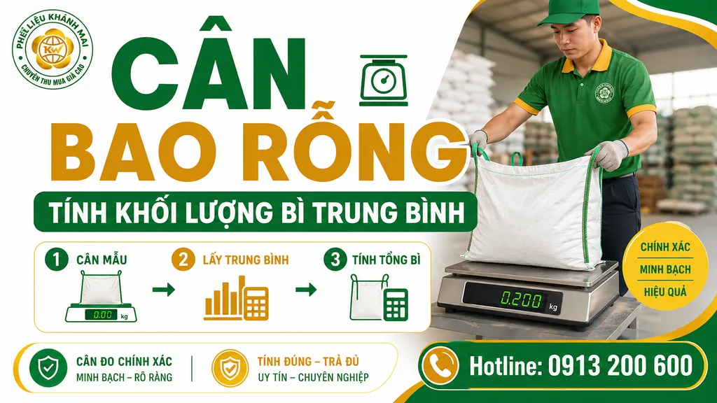 Nhân viên cân bao rỗng để tính khối lượng bì trung bình