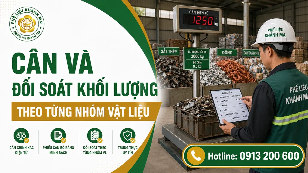 Cân và đối soát khối lượng phế liệu theo từng nhóm vật liệu