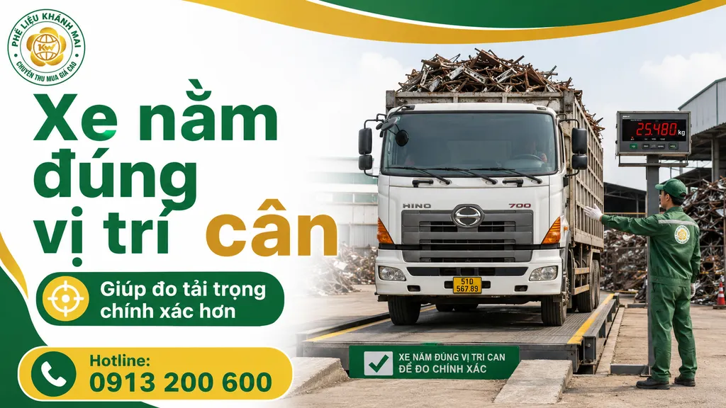 Xe tải chở phế liệu nằm đúng vị trí trên bàn cân