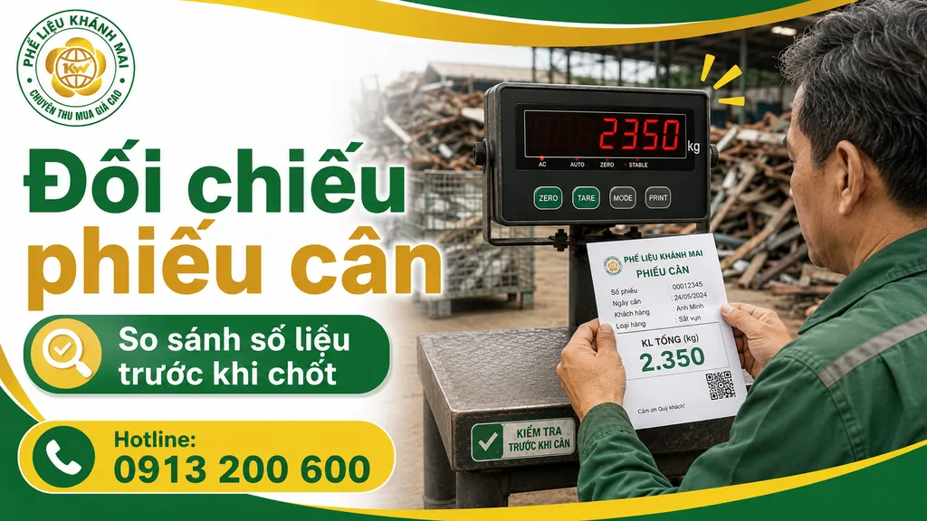 Người bán đối chiếu phiếu cân với màn hình hiển thị