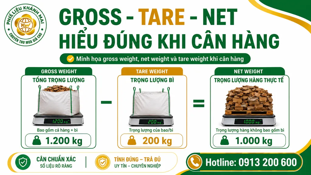 Minh họa gross weight, net weight và tare weight khi cân hàng